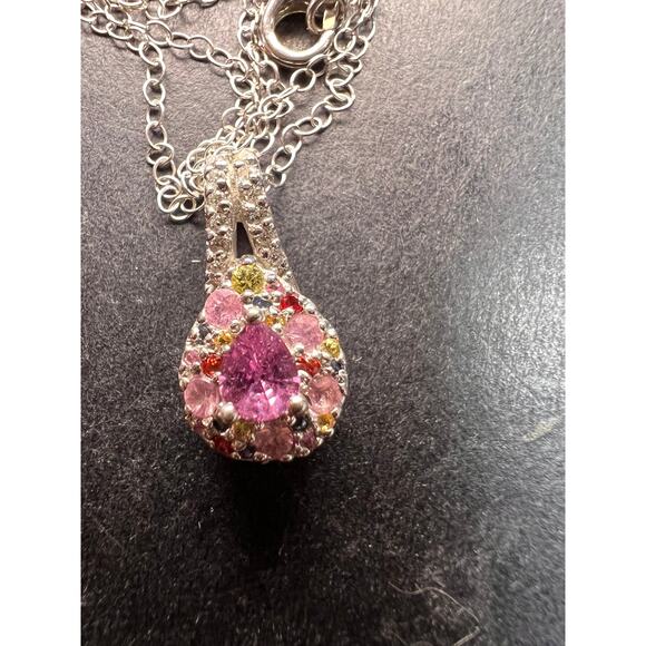 NEW purple multi sapphire sterling silver pendant and chain - Picture 12 of 15